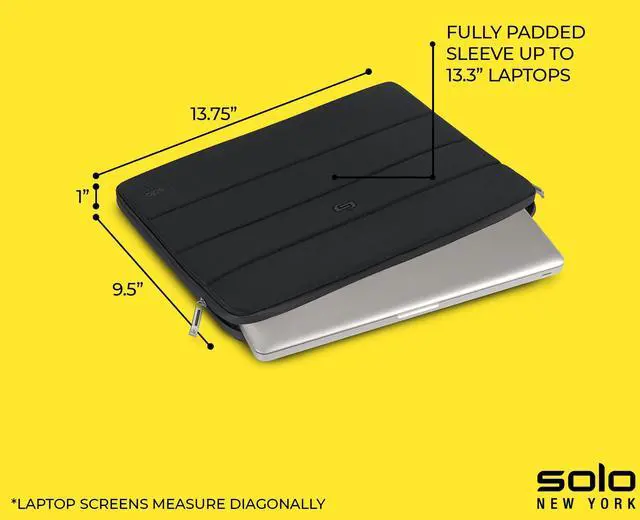 Alt view image 3 of 5 - Solo New York Laptop Bag Sleeve for Women & Men - Travel Case for Computer & Tablet, Fits 12.9" iPad Pro or 13.3" Laptops, Fully Padded, Lightweight Construction, Durable Zippers - Bond, Black