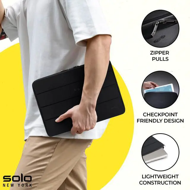 Alt view image 2 of 5 - Solo New York Laptop Bag Sleeve for Women & Men - Travel Case for Computer & Tablet, Fits 12.9" iPad Pro or 13.3" Laptops, Fully Padded, Lightweight Construction, Durable Zippers - Bond, Black