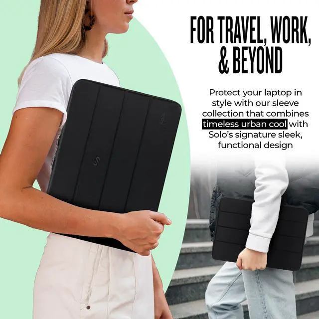 Alt view image 4 of 5 - Solo New York Laptop Bag Sleeve for Women & Men - Travel Case for Computer & Tablet, Fits 12.9" iPad Pro or 13.3" Laptops, Fully Padded, Lightweight Construction, Durable Zippers - Bond, Black