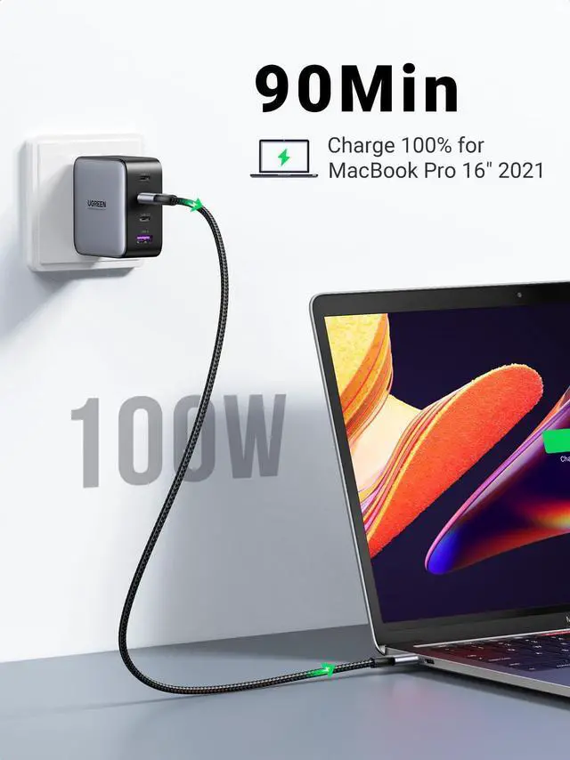 Alt view image 5 of 5 - UGREEN Nexode Pro 100W USB-C Charger Bundle with 2-Pack USB-C Cable for iPad Pro, iPhone 15 Pro/14, Galaxy S23/Note20