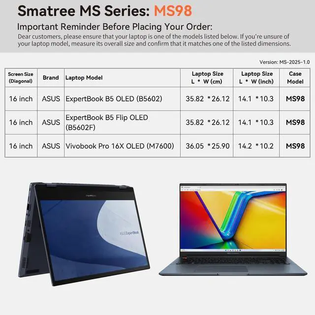 Alt view image 2 of 5 - Smatree MS98 Hard EVA Protective Sleeve Case with Stand Compatible for 16 inch ASUS ExpertBook B5 OLED (B5602)/B5 Flip OLED (B5602F), for 16 inch ASUS Vivobook Pro 16X OLED (M7600) Laptop Case