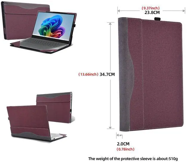 Alt view image 2 of 5 - Laptop Case for Lenovo Yoga Slim 7i Aura Edition 15 "(2024) All Inclusive Drop Case PU Leather Inside Pocket Cover (Wine red)