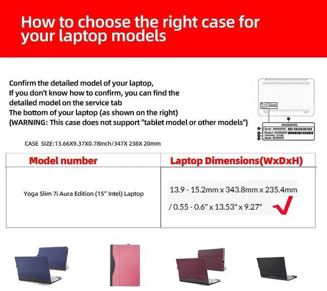 Alt view image 5 of 5 - Laptop Case for Lenovo Yoga Slim 7i Aura Edition 15 "(2024) All Inclusive Drop Case PU Leather Inside Pocket Cover (Wine red)