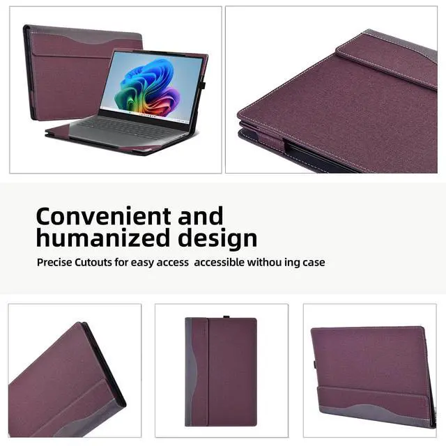 Alt view image 4 of 5 - Laptop Case for Lenovo Yoga Slim 7i Aura Edition 15 "(2024) All Inclusive Drop Case PU Leather Inside Pocket Cover (Wine red)