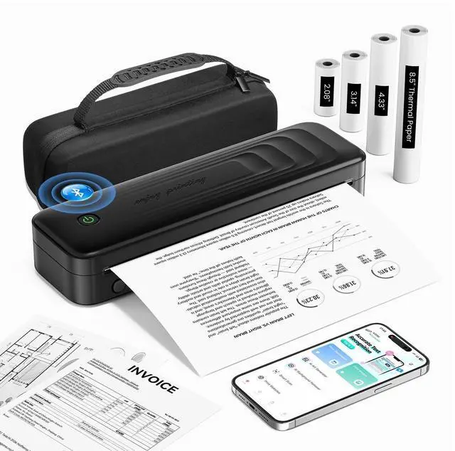 Alt view image 2 of 5 - TATTMUSE Portable Thermal Printer+4 Roll Thermal Paper+1 Case+100Pcs Thermal Printer Paper US 8.5" x 11"