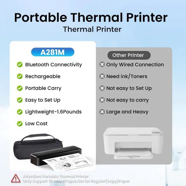 Alt view image 4 of 5 - TATTMUSE Portable Thermal Printer+4 Roll Thermal Paper+1 Case+100Pcs Thermal Printer Paper US 8.5" x 11"
