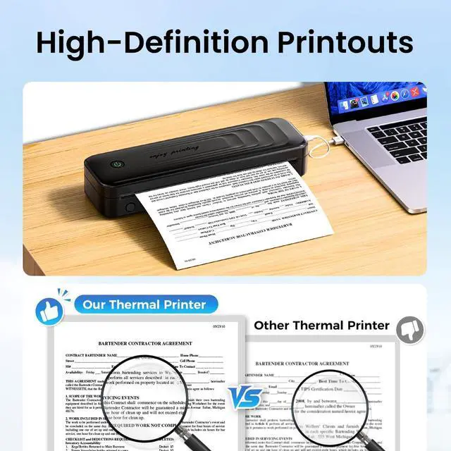 Alt view image 5 of 5 - TATTMUSE Portable Thermal Printer+4 Roll Thermal Paper+1 Case+100Pcs Thermal Printer Paper US 8.5" x 11"