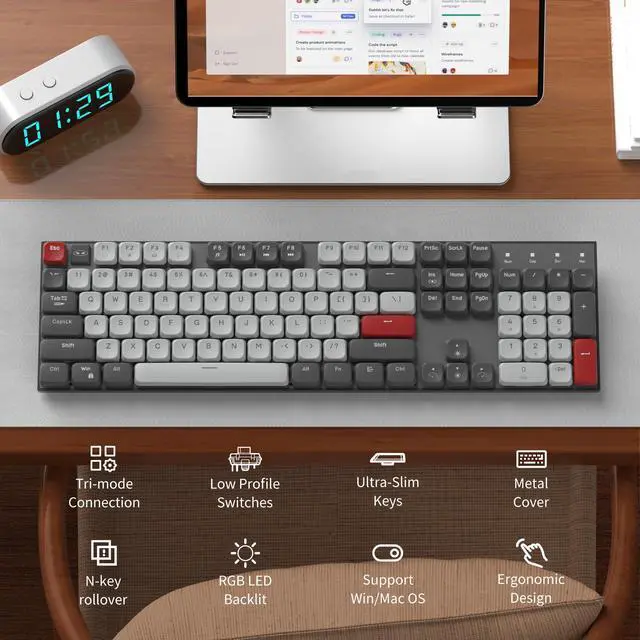 Alt view image 2 of 5 - MageGee Wireless Mechanical Keyboard Moon104 RGB Backlight Triple Mode 2.4GHz/BT/USB-C Wired Office Keyboard for Computer/Desktop/PC/Laptop/Surface/Smart TV and Windows 10/8/ 7