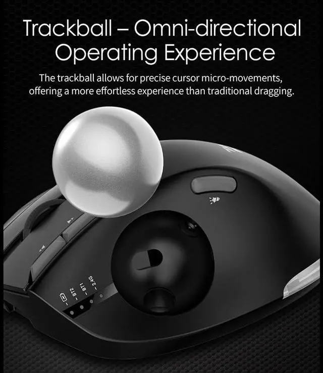 Alt view image 2 of 5 - Docooler F-33 Wireless Trackball Mouse - Easy Thumb Control, Precision and Smooth Tracking, Tri-Mode Ergonomic Mouse wirh Programmable and Adjustable Mouse Angle Compatible for PC, Laptop - Black