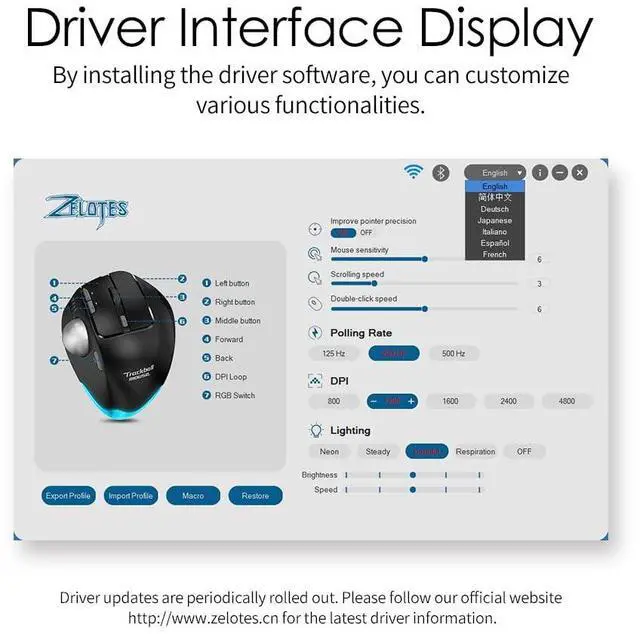 Alt view image 5 of 5 - Docooler F-33 Wireless Trackball Mouse - Easy Thumb Control, Precision and Smooth Tracking, Tri-Mode Ergonomic Mouse wirh Programmable and Adjustable Mouse Angle Compatible for PC, Laptop - Black