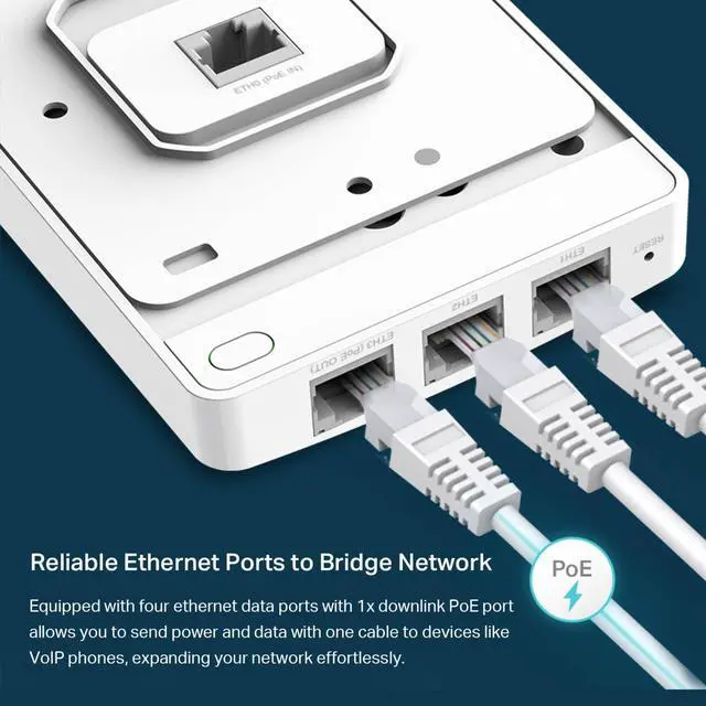 Alt view image 2 of 5 - TP-Link EAP235-Wall Omada AC1200 in-Wall Wireless Gigabit Access Point MU-MIMO & Beamforming PoE Powered Quick Installation SDN Integrated Cloud Access & Omada app White