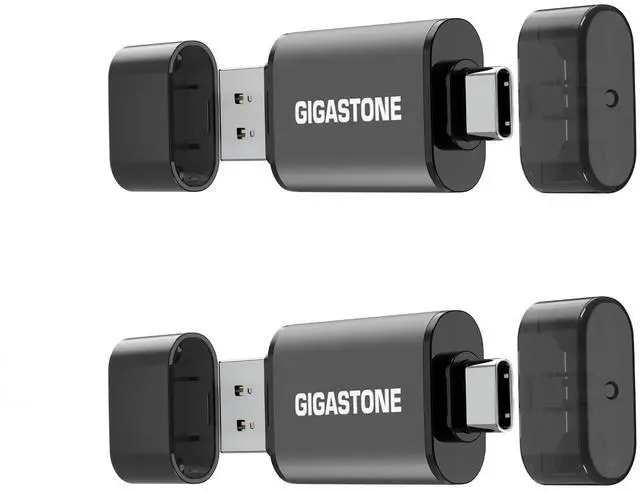 Main image of GIGASTONE 64GB Dual Flash Drive (2 Pack) Z40 USB 3.2 Gen 1, 2-in-1 Type-A & Type-C, 100MB/s Ultra Fast, Head Cap Design, Plug & Play for Smartphone/PC/Mac/TV/Car Audio, USB 2.0/3.0/3.1 Compatible
