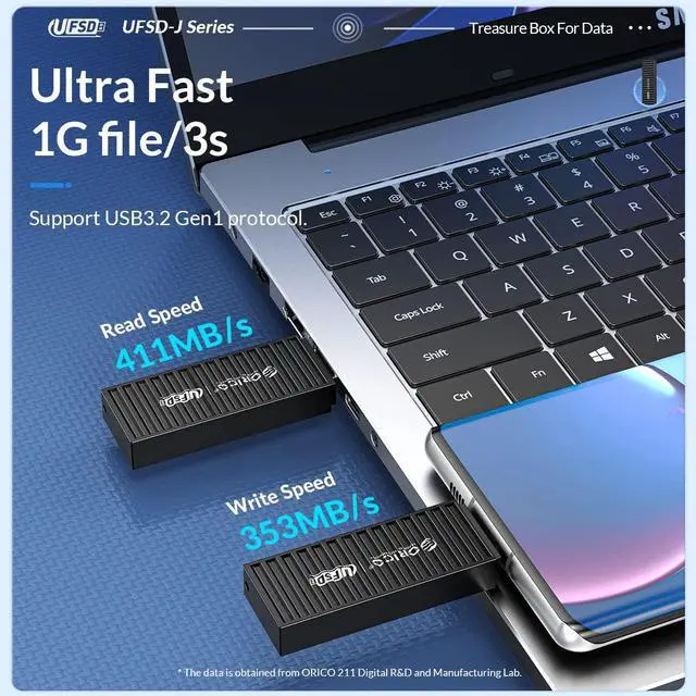 Alt view image 4 of 5 - ORICO 405 MB/s Flash Drive 128GB, Memory Stick USB3.2 Reading Thumb Drive with Keychain USB Flash Drive Metal USB Drive Data Storage Compatible with Computer/LaptopUFSD