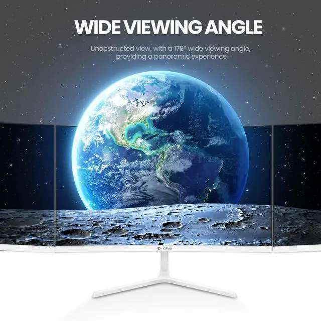 Alt view image 3 of 5 - CRUA 24 Inch Curved Monitor, FHD(1920×1080P) 100HZ 120% sRGB Computer Monitors, Narrow Bezels on Three Sides, Blue Light Filter PC Monitor for Home, Office and Dormitory(HDMI, VGA)-White