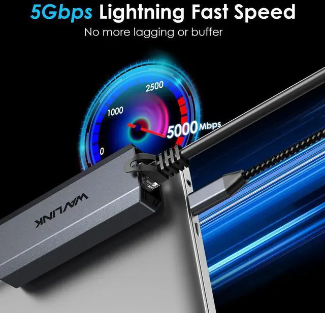 Alt view image 3 of 5 - WAVLINK USB-C to Ethernet Adapter with 95W PD - 5Gbps High-Speed, Driver-Free Type-C to RJ45 Ethernet LAN Network Adapter Thunderbolt 5/4/3 Compatible for MacBook Pro/Air, iPad Pro, Dell XPS