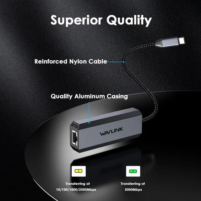 Alt view image 4 of 5 - WAVLINK USB-C to Ethernet Adapter with 95W PD - 5Gbps High-Speed, Driver-Free Type-C to RJ45 Ethernet LAN Network Adapter Thunderbolt 5/4/3 Compatible for MacBook Pro/Air, iPad Pro, Dell XPS