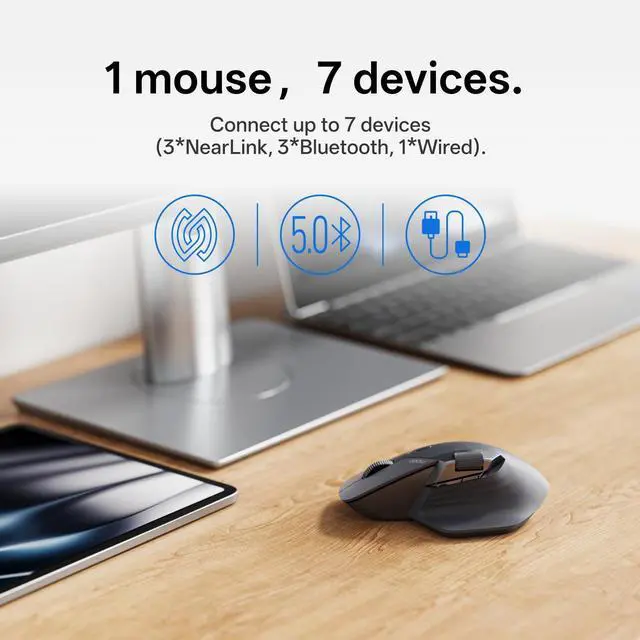 Alt view image 3 of 5 - Rapoo MT760 PRO Wireless Mouse, NearLink + Bluetooth 5.0 Multi-Device, 12K DPI, 2K Polling, Ergo for Work & Gaming, 11 Programmable Buttons, On-Board Memory, Quiet Clicks, USB-C, 120 Days Battery Life