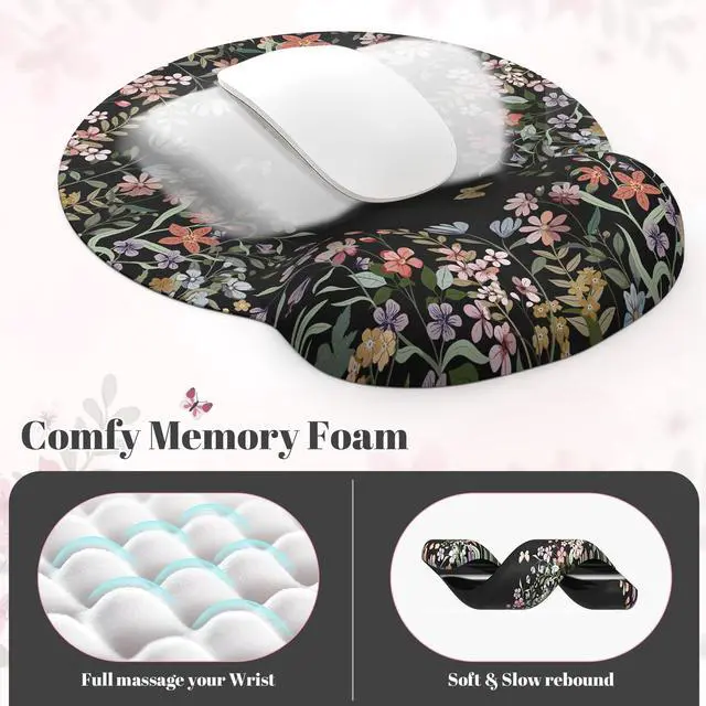 Alt view image 4 of 5 - iLeadon Large Mouse Pad for Desk, Floral Desk Mat, Ergonomic Mousepad with Wrist Support, Smooth Gaming Desk Mat, Non Slip Desk Pad for Keyboard and Mouse (Black)
