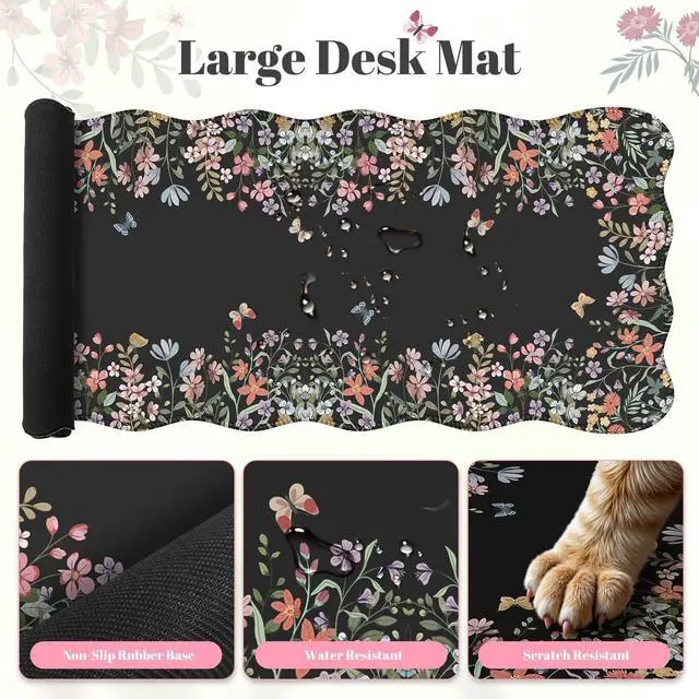 Alt view image 5 of 5 - iLeadon Large Mouse Pad for Desk, Floral Desk Mat, Ergonomic Mousepad with Wrist Support, Smooth Gaming Desk Mat, Non Slip Desk Pad for Keyboard and Mouse (Black)