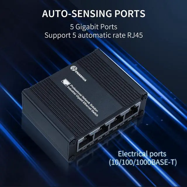 Alt view image 3 of 5 - ENIANHUA Mini 5 Port Gigabit PoE+ Switch, Unmanaged Gaming Switch, Unmanaged PoE Switch, Network Hub, Plug & Play, Desktop, Sturdy Aluminum Housing