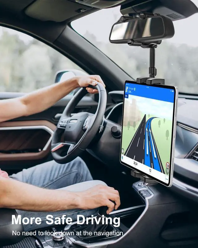 Alt view image 2 of 5 - woleyi Rearview Mirror Tablet Holder for Car, Rear View Mirror Car Tablet Mount, 360° Rotatable Adjustable Universal Clip, for iPad Pro Air Mini, iPhone, Galaxy Tabs, Z Fold, Fire HD, 4.7-13" Devices