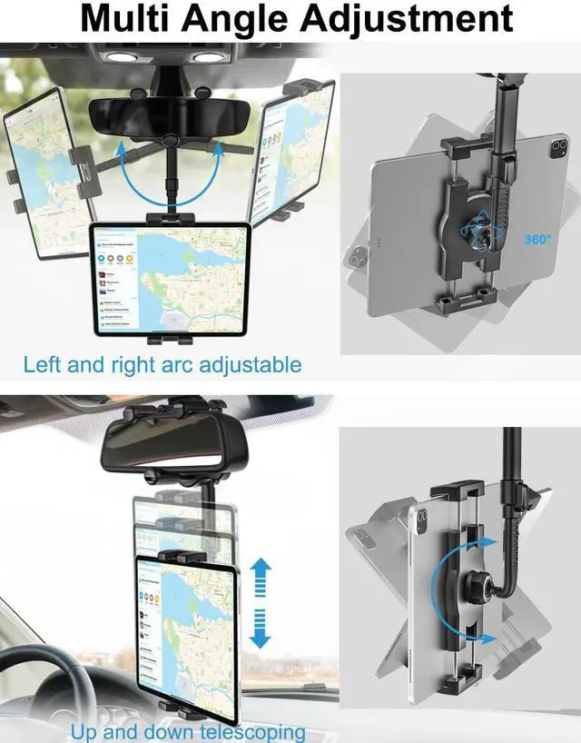Alt view image 5 of 5 - woleyi Rearview Mirror Tablet Holder for Car, Rear View Mirror Car Tablet Mount, 360° Rotatable Adjustable Universal Clip, for iPad Pro Air Mini, iPhone, Galaxy Tabs, Z Fold, Fire HD, 4.7-13" Devices