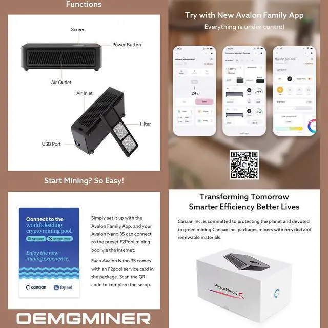 Alt view image 4 of 5 - New Canaan Avalon Nano 3S BTC Miner - 6 TH/s 140W Bitcoin ASIC Miner - Quiet with Canaan Original Power Supply - Supports Solo Mining & Stake Pool for Office and Home Use