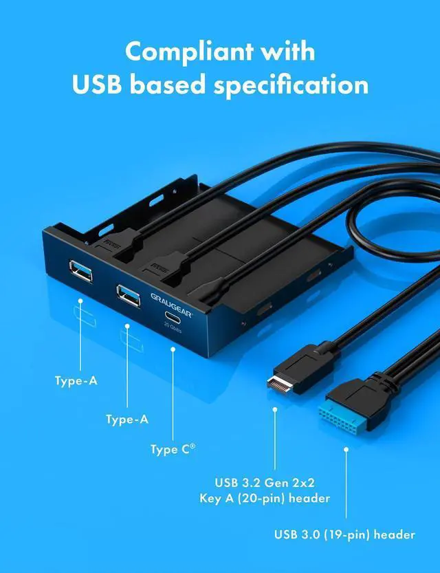 Alt view image 4 of 5 - GRAUGEAR 3.5 Inch Front Panel USB Hub, Internal USB Hub with 20Gbps USB3.2 Gen2 USB-C and USB 3.0 Ports, USB3.2 Type-E Key-A 20-Pin Header & USB3.0 Header Required, Fits 3.5" PC Computer Case [G-MP01]