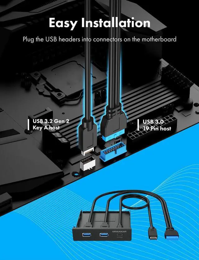 Alt view image 5 of 5 - GRAUGEAR 3.5 Inch Front Panel USB Hub, Internal USB Hub with 20Gbps USB3.2 Gen2 USB-C and USB 3.0 Ports, USB3.2 Type-E Key-A 20-Pin Header & USB3.0 Header Required, Fits 3.5" PC Computer Case [G-MP01]