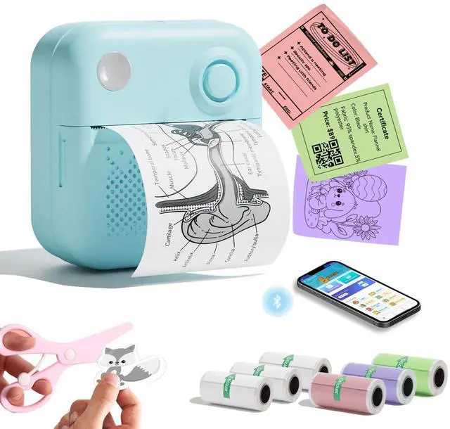 Main image of LAIBEAR Sticker Printer with 7 Rolls Paper, Portable Mini Sticker Maker Bluetooth Thermal Printer for Photos, DIY,Crafts,Journal,Study,Work, Compatible Phone&Tablet (Blue)