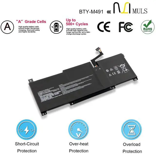 Alt view image 5 of 5 - BTY-M491 Laptop Battery Replacement for MSI Modern 15 A10M A10RAS A10M-028DE A10M-029 A10RAS-076FR A10RB A10RB-041TW A10RD A11M A11SB A4M A4MW Summit B15 A11M Stealth 15M (Black Connector 8 Wires)