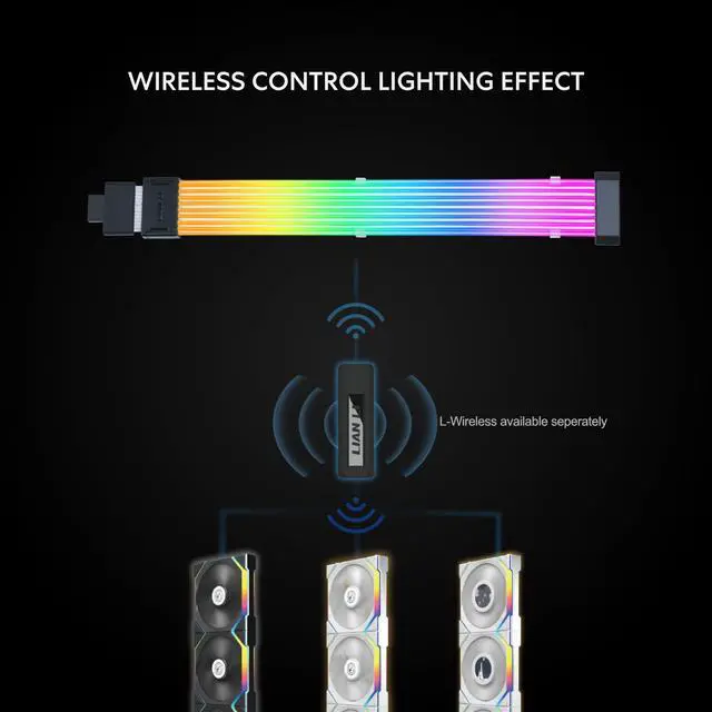 Alt view image 3 of 5 - Lian Li Strimer Wireless 16 Pin (PW16-81W) - Addressable RGB Power Extension Cable - 2.4 GHz Wireless Control - Wireless Controller NOT Included and it is Required.