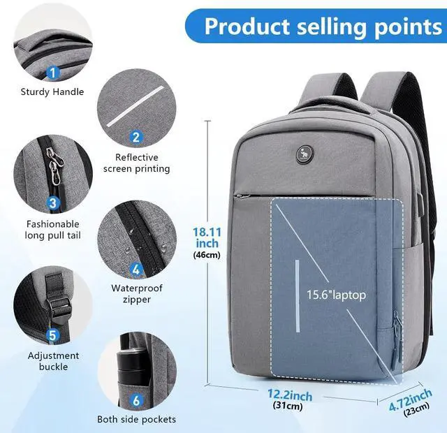 Alt view image 4 of 4 - OIWAS Travel Laptop Backpack, Lightweight Business Work Backpack for Men 15.6inch Carry On Backpack with USB Port, 32.8L Large Airline Approved Laptop Daypack (Grey)