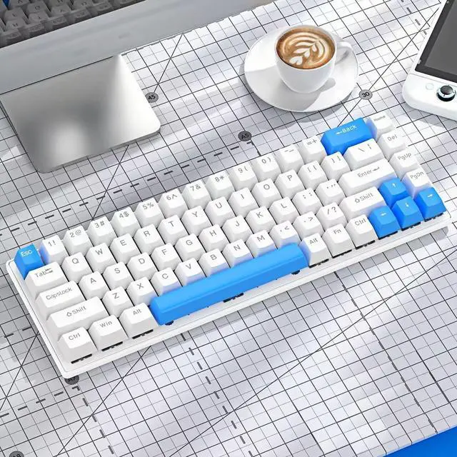 Alt view image 2 of 2 - Guiheng Wired Portable 60% Mechanical Gaming Keyboard,RGB LED Backlit Compact 68 Keys Mini Wired Office Keyboard with Red Switch for Windows Laptop PC Mac - White and Blue
