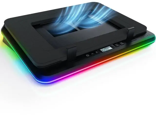 Main image of KLIM Turbofrost Gaming Laptop Cooling Pad - 4 Powerful Turbo Fans - 4 x 4000 RPM, Dynamic RGB, 4-Ports USB, Laptop Cooler 2 Power Modes USB-C/DC, Sealed Foam for Fast Cooling - Up to 17in - Black