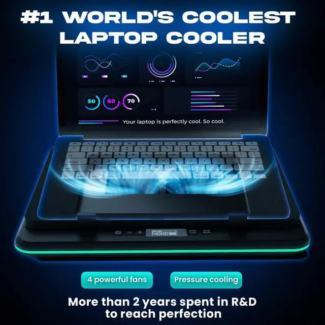 Alt view image 2 of 5 - KLIM Turbofrost Gaming Laptop Cooling Pad - 4 Powerful Turbo Fans - 4 x 4000 RPM, Dynamic RGB, 4-Ports USB, Laptop Cooler 2 Power Modes USB-C/DC, Sealed Foam for Fast Cooling - Up to 17in - Black