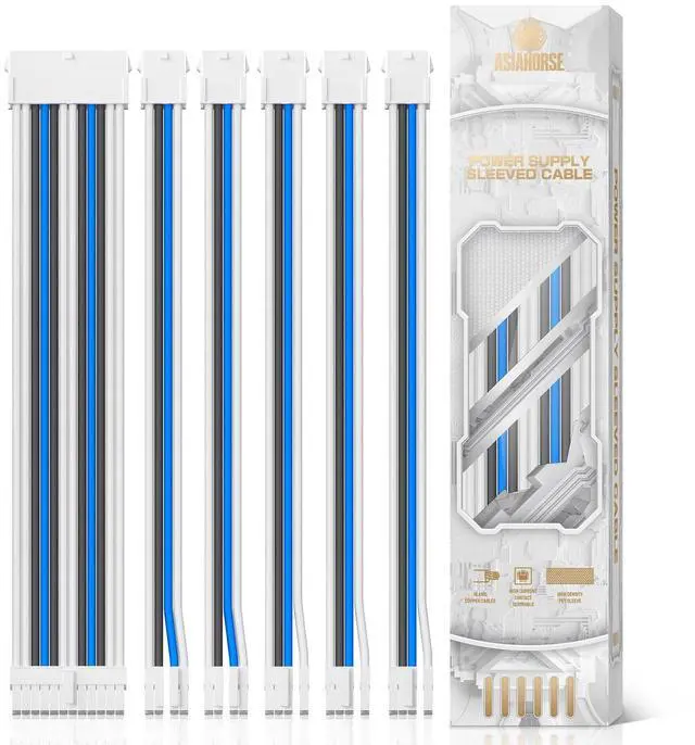 Main image of Asiahorse Customization Mod Sleeve Extension Power Supply Cable Kit 16AWG ATX/EPS/8-Pin PCI-E/6-pin PCI-E (Mix Color, Blue-White)
