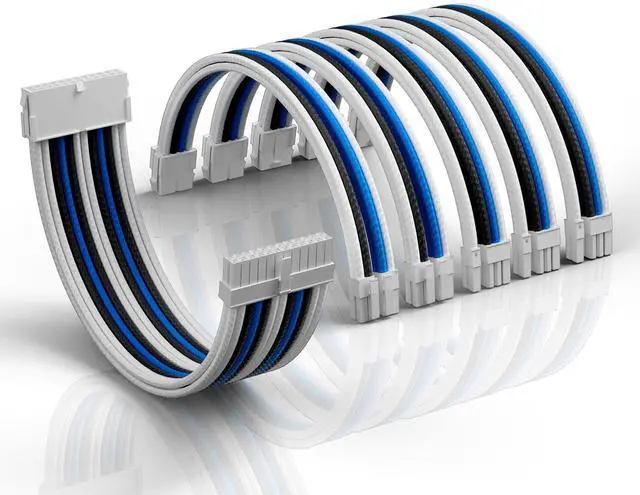 Alt view image 2 of 5 - Asiahorse Customization Mod Sleeve Extension Power Supply Cable Kit 16AWG ATX/EPS/8-Pin PCI-E/6-pin PCI-E (Mix Color, Blue-White)