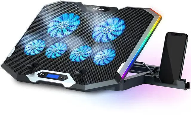 Main image of TopMate C11 Laptop Cooling Pad RGB Gaming Notebook Cooler, Laptop Fan Stand Adjustable Height with 6 Quiet Fans and Phone Holder, Computer Chill Mat, for 15.6-17.3 Inch Laptops - Blue LED Light