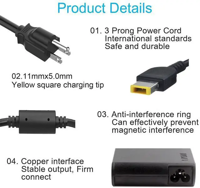 Alt view image 3 of 5 - HotTopStar 20V 8.5A 170W AC Power Adapter Charger Replacement for Lenovo Thinkpad T430 T440 T440p T440s T450 T450s T460 E440 E450 E540 E550 Lenovo Legion Y720-15 Y7000P ThinkPad W540 W541 T540P T540P