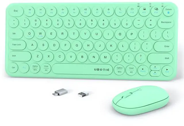 Main image of Mini Computer Wireless Keyboard and Mouse Combo, UBOTIE Colorful Compact Silent Linear Switch Round Keycaps TKL Keyboards with Optical Mouse for Travel Business(Cyan)