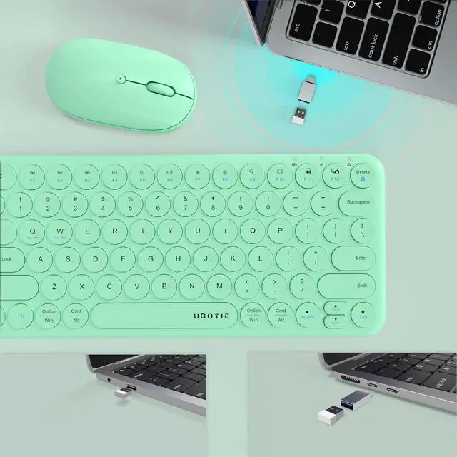 Alt view image 5 of 5 - Mini Computer Wireless Keyboard and Mouse Combo, UBOTIE Colorful Compact Silent Linear Switch Round Keycaps TKL Keyboards with Optical Mouse for Travel Business(Cyan)