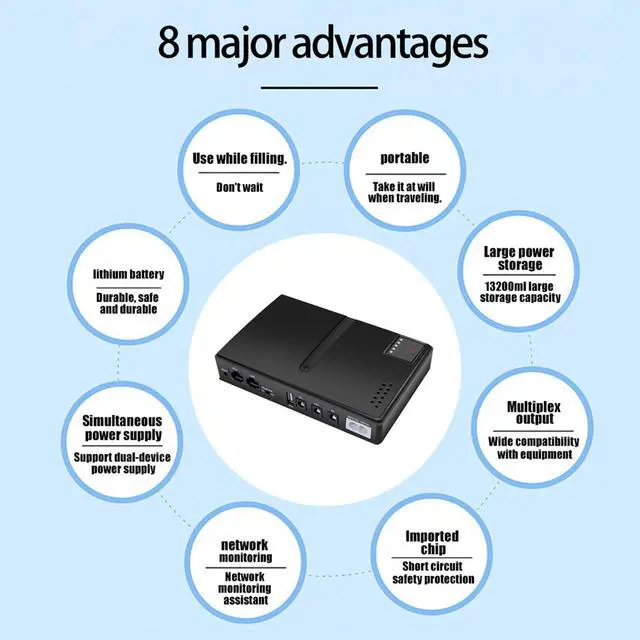Alt view image 3 of 5 - UPS Power Supply, 10400mAh Battery Backup Power Supply, 36W USB 5V DC 5V 9V 12V POE 15V 24V 6 Outlets, Small Lightweight for Security Camera Router (US Plug)