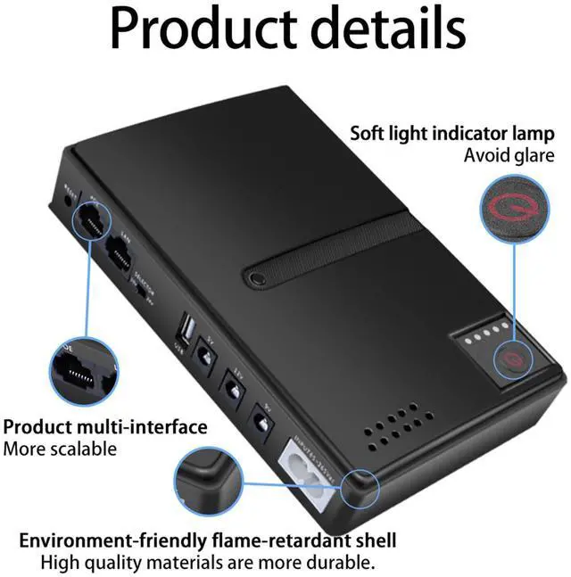 Alt view image 5 of 5 - UPS Power Supply, 10400mAh Battery Backup Power Supply, 36W USB 5V DC 5V 9V 12V POE 15V 24V 6 Outlets, Small Lightweight for Security Camera Router (US Plug)