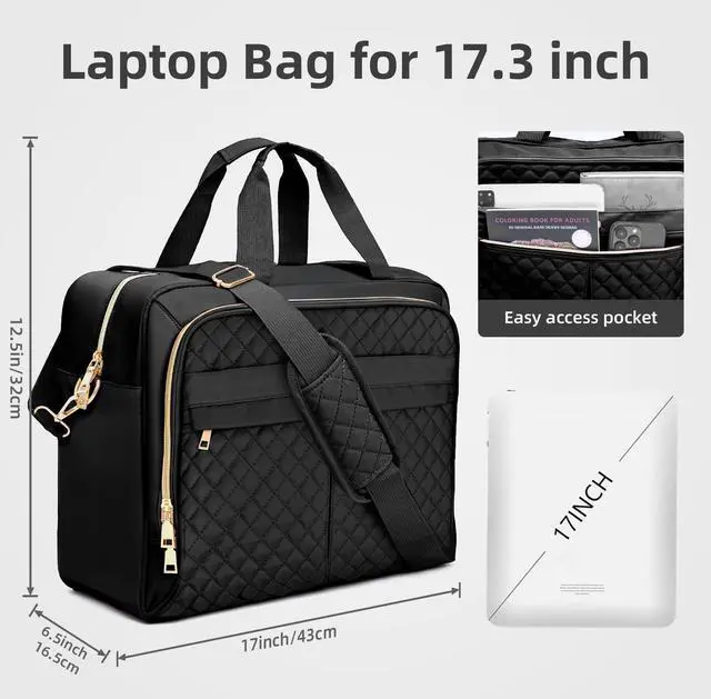 Alt view image 3 of 5 - WIRABO Laptop Bag 17 Inch Briefcase for Women, Large Computer Bag for Women, Laptop Messenger Office Work Travel Business Black