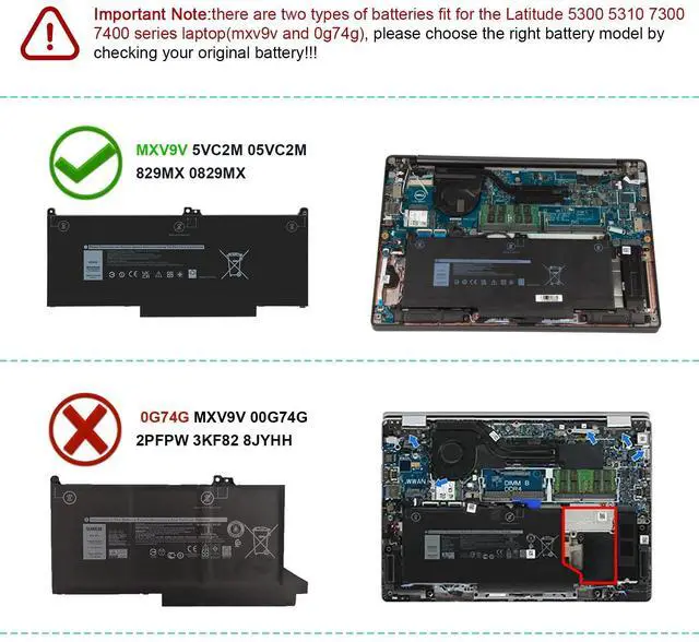 Alt view image 3 of 5 - Futurebatt MXV9V Laptop Battery Replacement for Dell Latitude E5300 E5310 E7300 E7400Latitude 5310 5300 2-in-1 Series 5VC2M 05VC2M 829MX 0829MX P96G P96G001 P97G P97G001 P97G002 P99G P99G001 P100G