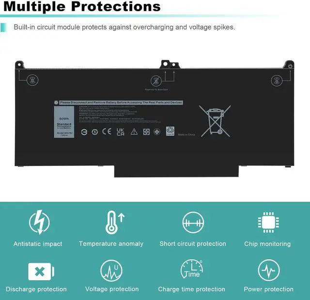 Alt view image 4 of 5 - Futurebatt MXV9V Laptop Battery Replacement for Dell Latitude E5300 E5310 E7300 E7400Latitude 5310 5300 2-in-1 Series 5VC2M 05VC2M 829MX 0829MX P96G P96G001 P97G P97G001 P97G002 P99G P99G001 P100G