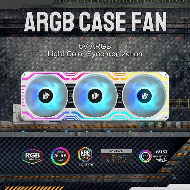 Alt view image 4 of 5 - Asiahorse Matrix Series Case Fan Bundle, White ARGB 360MM and 260MM All-in-One Square Frame Integrated Fan with PWM Control