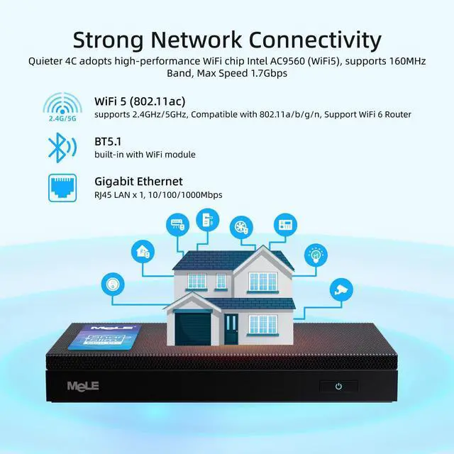 Alt view image 5 of 5 - MeLE Quieter4C Ultrathin Fanless N100 Mini PC 32GB LPDDR5 512GB SSD Micro PC 2X HDMI 4K USB-C Triple Display 2.4G/5GHz WiFi BT5.1 GbE Small Desktop Computer on Office IoT Astrophotography NAS MES WMS