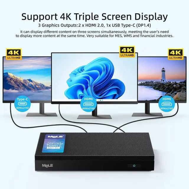Alt view image 4 of 5 - MeLE Quieter4C Ultrathin Fanless N100 Mini PC 32GB LPDDR5 512GB SSD Micro PC 2X HDMI 4K USB-C Triple Display 2.4G/5GHz WiFi BT5.1 GbE Small Desktop Computer on Office IoT Astrophotography NAS MES WMS